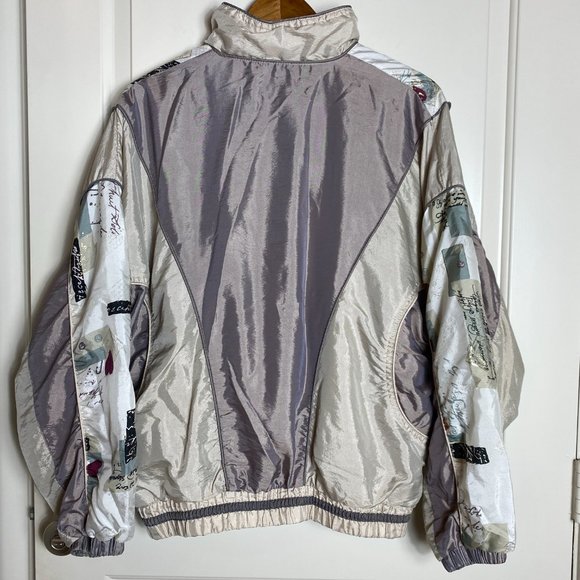 Vintage 90s Windbreaker Tan Abstract Pattern  Women’s Size Large - Picture 2 of 6